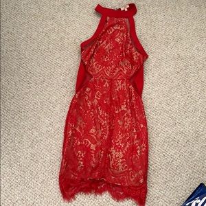 Red, lace dress